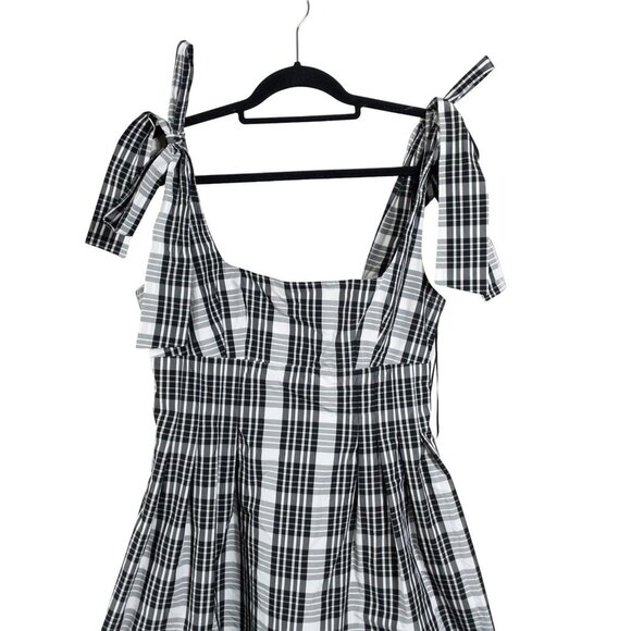 Anthropologie Black & White Plaid Square-Neck Tie-Strap Midi Dress Checkered M - Picture 5 of 11